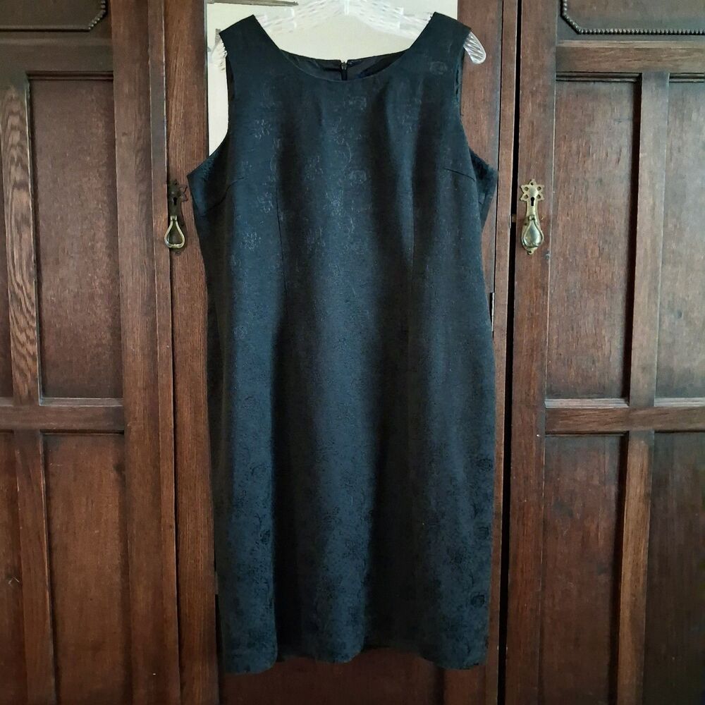 Evan-Picone Black Damask Floral Tailored Sleeveless Dress SZ 16 Sheath Lined